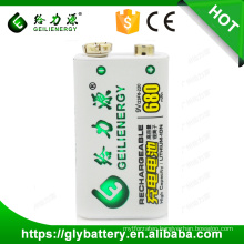 Manufacturer supply Geilienergy Li-ion 9V 680mah Rechargeable Battery with protect board